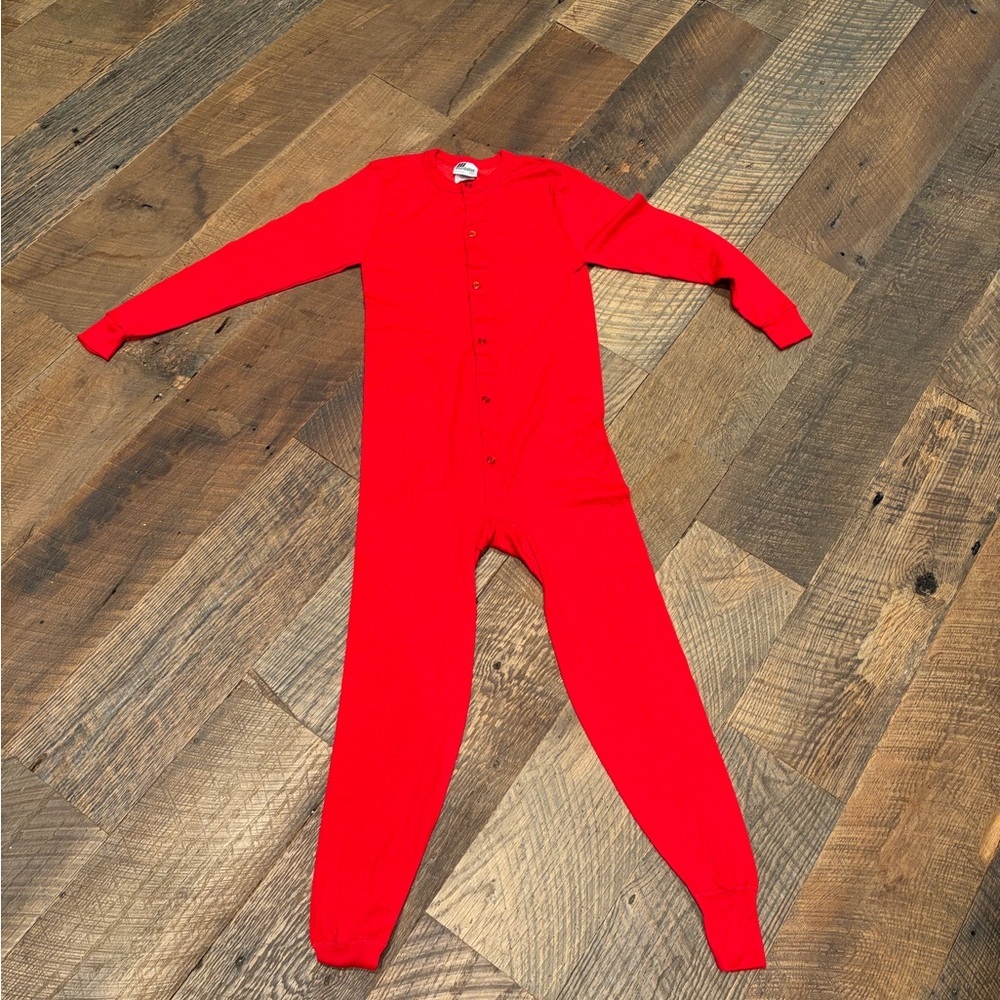 Vintage Red Thermal Union Suit Onesie | Medallist | Made USA | Unisex L